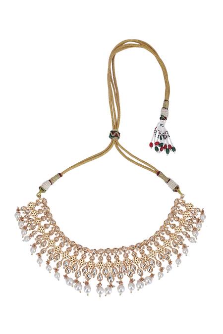 Shop_Auraa Trends_Gold Plated Crystals, Pearls Kundan Studded Necklace Set _Online_at_Aza_Fashions