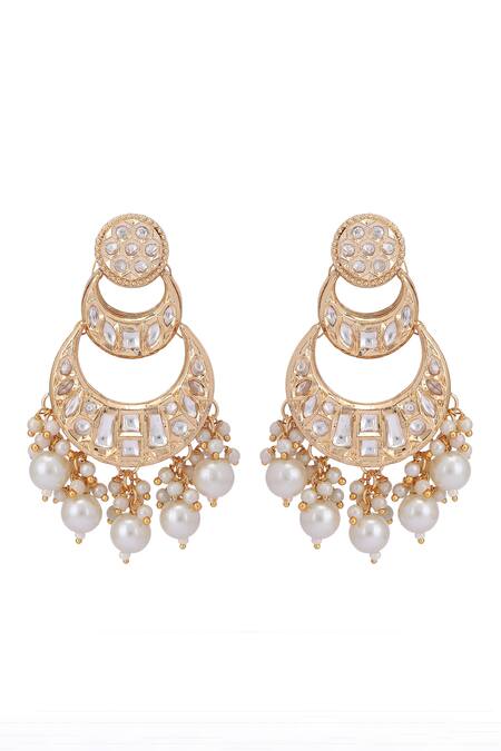 Auraa Trends_Gold Plated Diamonds, Pearls Kundan Earrings And Maangtikka Set _Online_at_Aza_Fashions