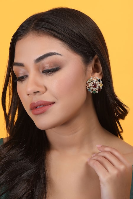 Auraa Trends Navratna Stone Studded Stud Earrings 