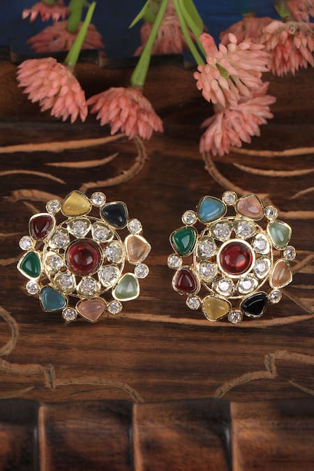 Auraa Trends Navratna Stone Studded Stud Earrings 