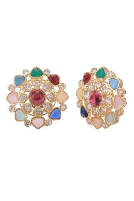 Buy_Auraa Trends_Multi Color Stones Navratna Studded Earrings _Online_at_Aza_Fashions