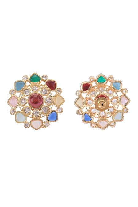 Shop_Auraa Trends_Multi Color Stones Navratna Studded Earrings _Online_at_Aza_Fashions