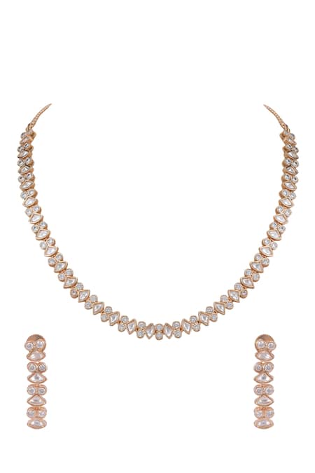 Auraa Trends_Rose Gold Stones Studded Necklace Set _Online_at_Aza_Fashions