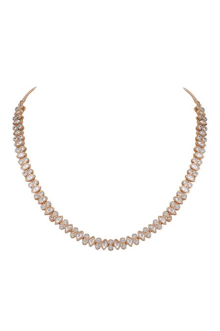 Buy_Auraa Trends_Rose Gold Stones Studded Necklace Set _Online_at_Aza_Fashions