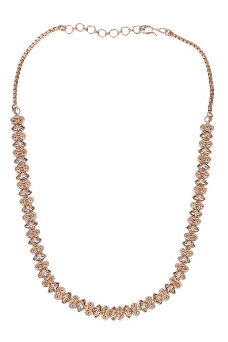 Shop_Auraa Trends_Rose Gold Stones Studded Necklace Set _Online_at_Aza_Fashions