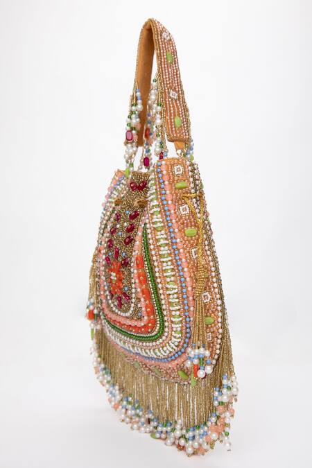 Shop_Modarta_Multi Color Crystals, Pearls, Beads Embellished Potli _Online_at_Aza_Fashions