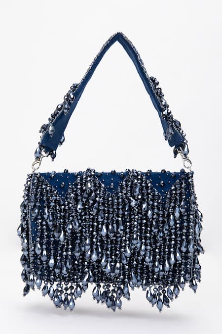 Shop Modarta Blue Crystals, Beads Tasselled Bag at Aza Fashions Shop_Modarta_Blue Crystals, Beads Tasselled Bag _at_Aza_Fashions