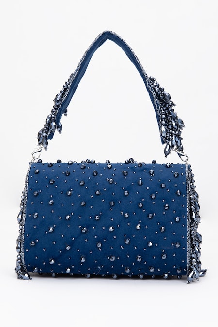 Modarta Blue Crystals, Beads Tasselled Bag Online at Aza Fashions Modarta_Blue Crystals, Beads Tasselled Bag _Online_at_Aza_Fashions
