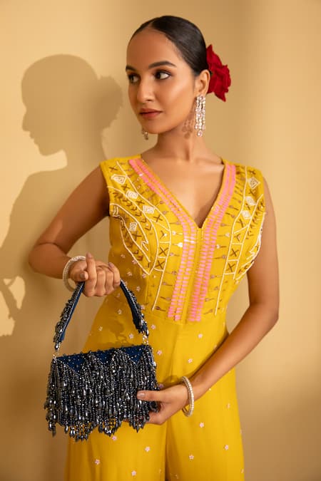 Modarta Blue Crystals, Beads Tasselled Bag at Aza Fashions Modarta_Blue Crystals, Beads Tasselled Bag _at_Aza_Fashions