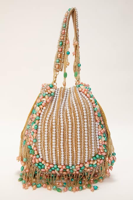 Shop Modarta Multi Color Crystals, Pearls, Beads Stripe Embellished Potli at Aza Fashions Shop_Modarta_Multi Color Crystals, Pearls, Beads Stripe Embellished Potli _at_Aza_Fashions