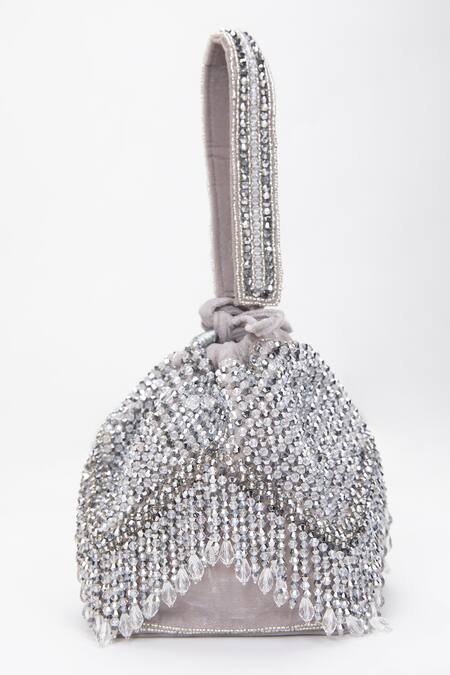 Shop_Modarta_Silver Crystals, Beads Embellished Potli _Online_at_Aza_Fashions