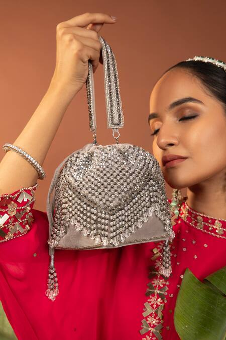 Buy_Modarta_Silver Crystals, Beads Embellished Potli 