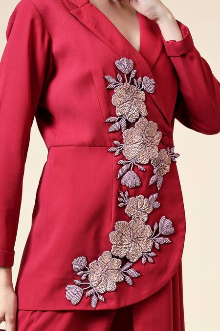 Buy_Aakaar_Pink Modal Sequins Berry Floral Balzer And Pant Set _Online_at_Aza_Fashions