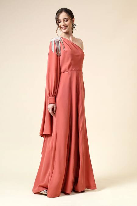 Shop_Aakaar_Orange Modal Beads One Shoulder Embellished Jumpsuit _Online_at_Aza_Fashions