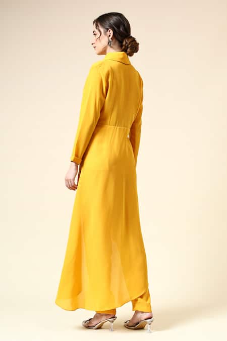 Shop Aakaar Yellow Modal Embroidery, Applique Floral Balzer And Pant Set at Aza Fashions Shop_Aakaar_Yellow Modal Embroidery, Applique Floral Balzer And Pant Set _at_Aza_Fashions