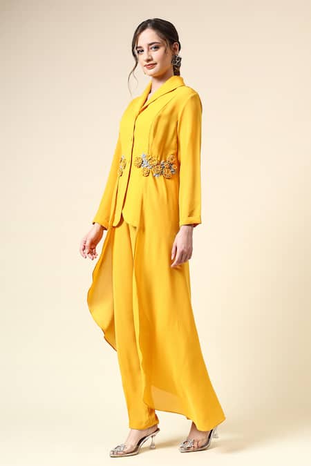 Aakaar Yellow Modal Embroidery, Applique Floral Balzer And Pant Set Online at Aza Fashions Aakaar_Yellow Modal Embroidery, Applique Floral Balzer And Pant Set _Online_at_Aza_Fashions