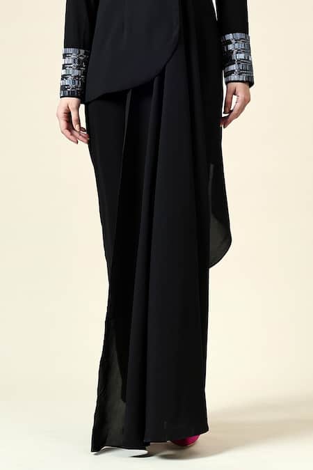 Aakaar Black Modal, Mohair Embroidery Metallic Asymmetric Blazer With Pant Online at Aza Fashions Aakaar_Black Modal, Mohair Embroidery Metallic Asymmetric Blazer With Pant _Online_at_Aza_Fashions