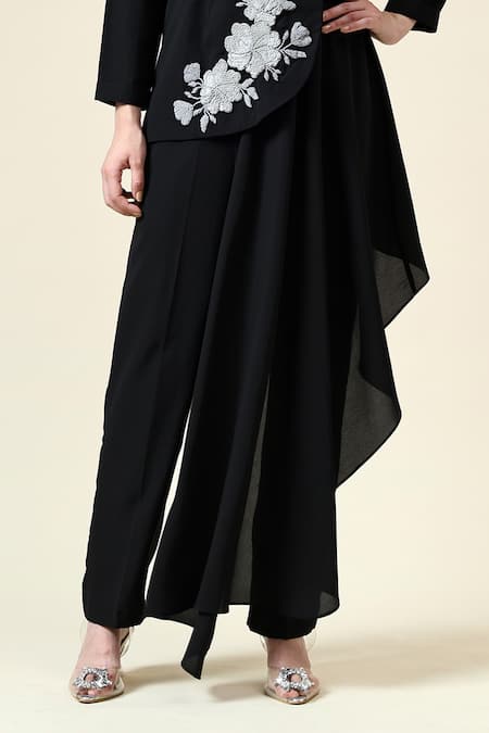 Aakaar Black Modal Sequins Floral Embroidered Asymmetric Blazer With Pant Online at Aza Fashions Aakaar_Black Modal Sequins Floral Embroidered Asymmetric Blazer With Pant _Online_at_Aza_Fashions