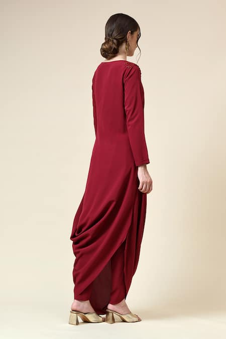 Aakaar Floral Embroidered Draped Tunic With Pant 