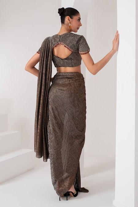 Akara Metallic Pre-Draped Pant Saree With Embroidered Blouse 