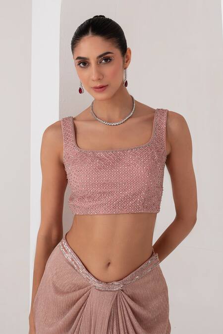 Akara Pink Organza, Crepe Sequins, Cut Work Florence Embellished Cape Draped Skirt Set at Aza Fashions Akara_Pink Organza, Crepe Sequins, Cut Work Florence Embellished Cape Draped Skirt Set _at_Aza_Fashions