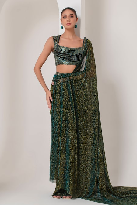 Buy Akara Black Organza, Crepe, Pashmina Embroidery Square Metallic Pre-draped Saree Set Online at Aza Fashions Buy_Akara_Black Organza, Crepe, Pashmina Embroidery Square Metallic Pre-draped Saree Set _Online_at_Aza_Fashions