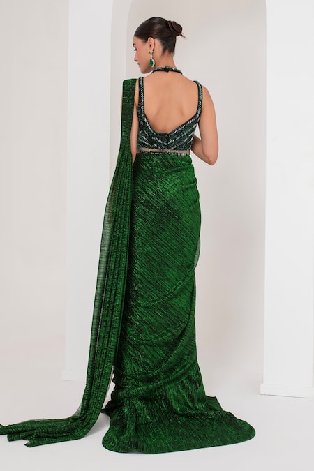 Akara Equinox Metallic Pre-Draped Saree Set 