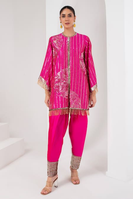 AKARA Sequin Rose Embroidered Kurta With Salwar 