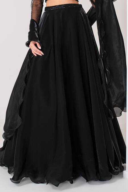 Akara_Black Tulle, Organza Sequins, Beads, Cut Cutdana Placement Embroidered Skirt Set _Online_at_Aza_Fashions