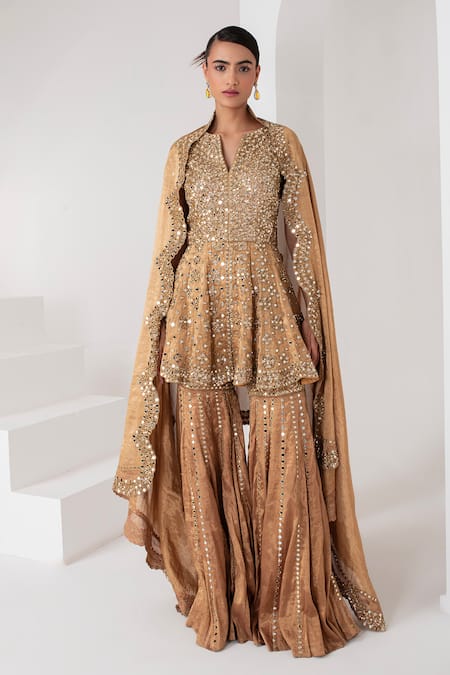 AKARA Mirror Embellished Short Kurta Sharara Set 