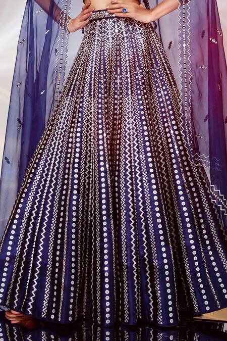 Akara Blue Taffeta, Silk Mirrors, Sequins V-neck Embroidered Lehenga Set Online at Aza Fashions Akara_Blue Taffeta, Silk Mirrors, Sequins V-neck Embroidered Lehenga Set _Online_at_Aza_Fashions