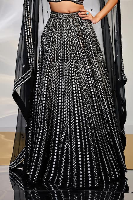 Buy Akara Black Silk, Taffeta Cut Work, Mirrors Square Neck Lehenga Set Online at Aza Fashions Buy_Akara_Black Silk, Taffeta Cut Work, Mirrors Square Neck Lehenga Set _Online_at_Aza_Fashions