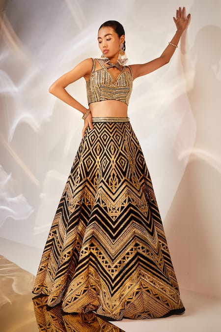 AKARA Geometric Embroidered Lehenga Blouse Set 