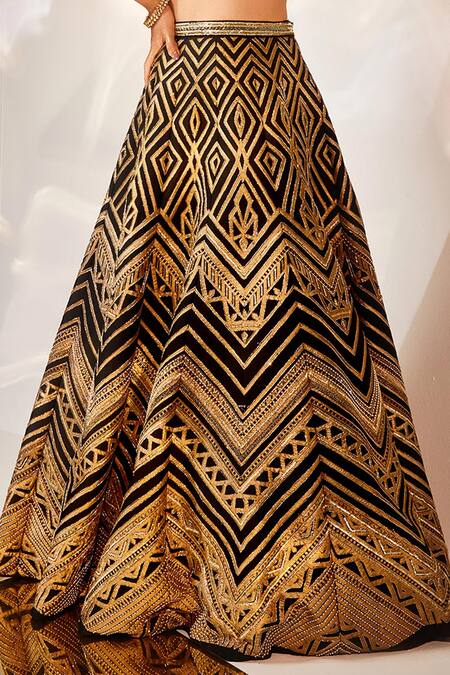 Buy Akara Black Taffeta, Silk Cut Work, Sequins, Geometric Embroidered Lehenga Blouse Set Online at Aza Fashions Buy_Akara_Black Taffeta, Silk Cut Work, Sequins, Geometric Embroidered Lehenga Blouse Set _Online_at_Aza_Fashions