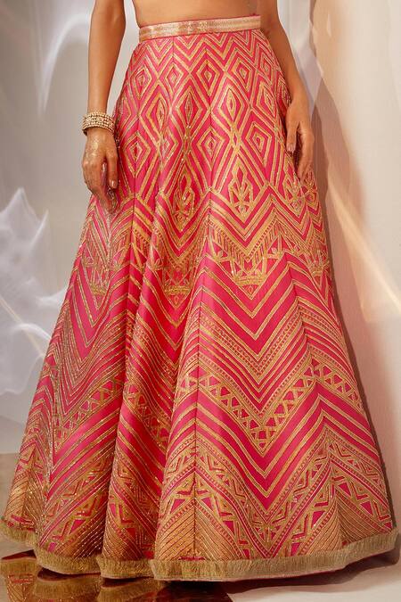 Buy Akara Pink Silk, Taffeta Cut Work, Sequins, Beads Geometric Embroidered Lehenga Set Online at Aza Fashions Buy_Akara_Pink Silk, Taffeta Cut Work, Sequins, Beads Geometric Embroidered Lehenga Set _Online_at_Aza_Fashions