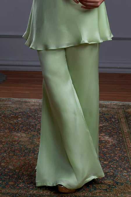 Christina_Green Satin, Organza Beads, Altis Bloom Land Embroidered Tunic With Sharara _Online_at_Aza_Fashions