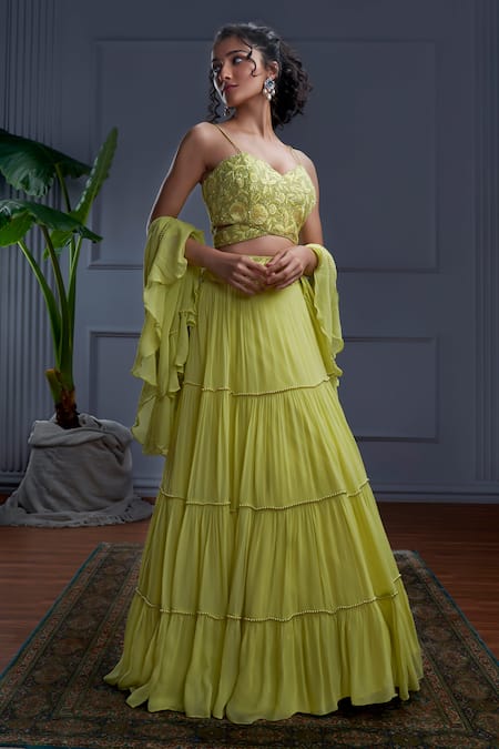 Christina Contessa Gathered Tiered Lehenga Set 