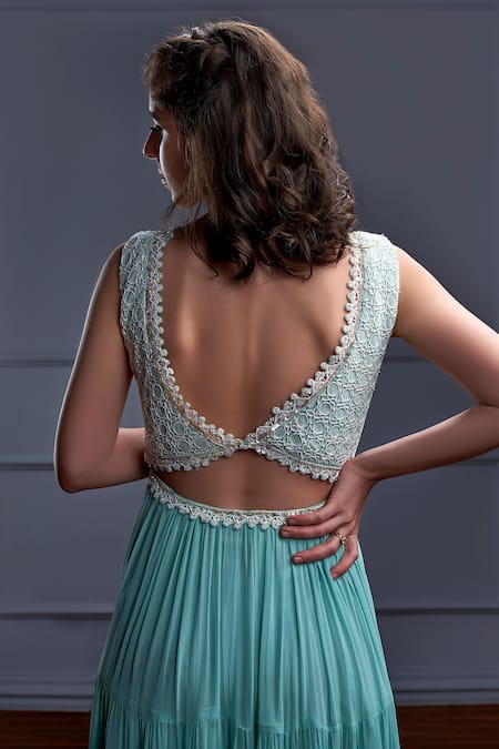 Christina Liros Gathered Tiered Embroidered Yoke Anarkali With Dupatta 