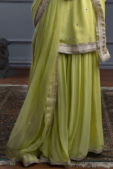 Christina_Green Chiffon, Georgette Mirrors, Pearls, Nevis Bloom Kurta Sharara Set _Online_at_Aza_Fashions