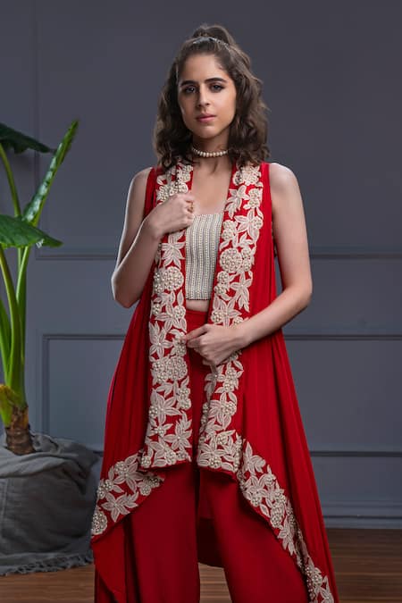 Christina Siren Phoolista Dori Embroidered Jacket Flared Pant Set 