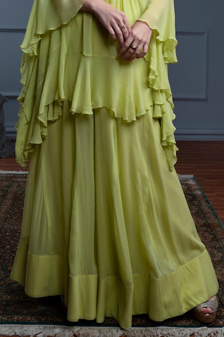 Buy_Christina_Green Georgette Embroidery Resham Sweetheart Solana Floret Bloom Kaftan Set _Online_at_Aza_Fashions