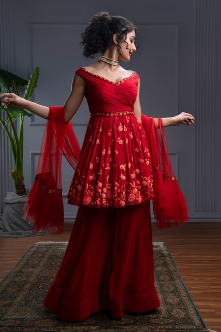 Christina Solis Rosa Garden Embroidered Peplum Kurta Set 