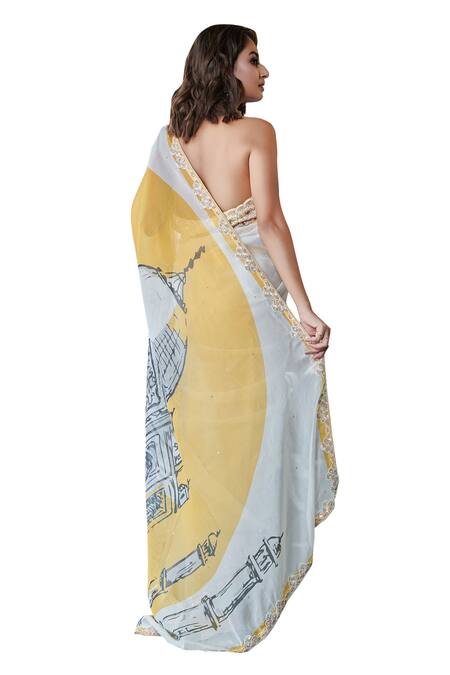 Sayisha_Off White Chiffon Sequins, Embroidery, Beads Taj Mahal Pattern Saree With Blouse_at_Aza_Fashions