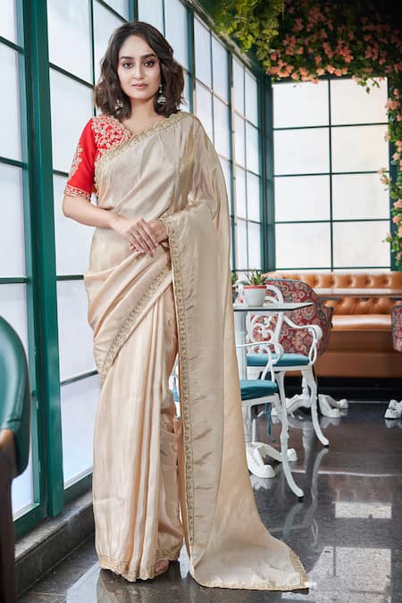 SAYISHA Embroidered Scallop Hem Saree With Blouse 