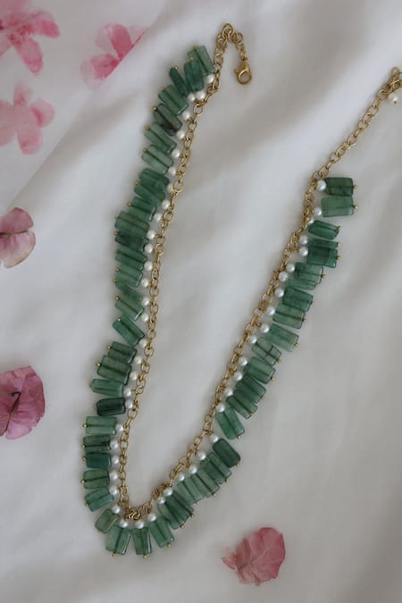 Shop Do Taara Green Agate Stone Embellished Necklace at Aza Fashions Shop_Do Taara_Green Agate Stone Embellished Necklace _at_Aza_Fashions
