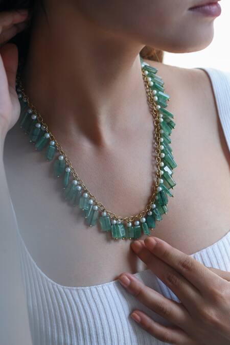 Do Taara Green Agate Stone Embellished Necklace Online at Aza Fashions Do Taara_Green Agate Stone Embellished Necklace _Online_at_Aza_Fashions