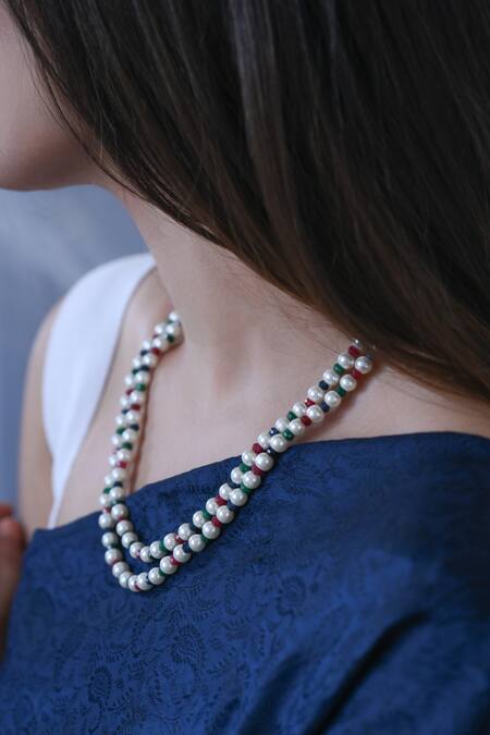 Do Taara Multi Color Embellished Two-layered Necklace Online at Aza Fashions Do Taara_Multi Color Embellished Two-layered Necklace _Online_at_Aza_Fashions