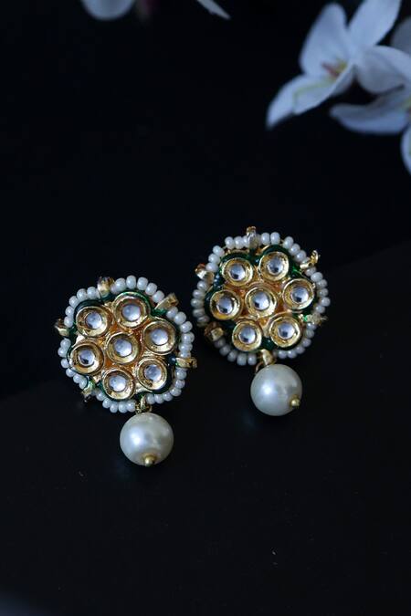 Shop_Do Taara_Gold Plated Kundan Embellished Drop Earrings _at_Aza_Fashions