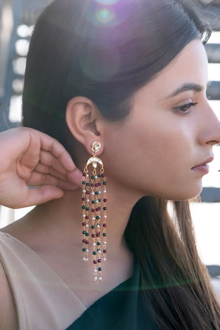 Do Taara Embellished Long Chandbali Earrings 