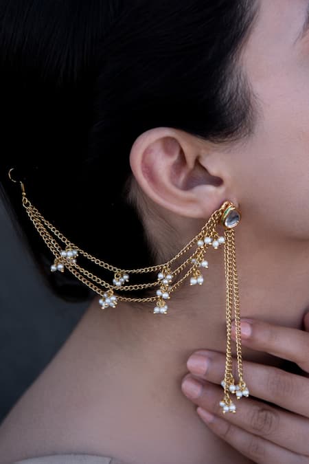 Do Taara_Gold Plated Pearls Embellished Long Earrings _Online_at_Aza_Fashions